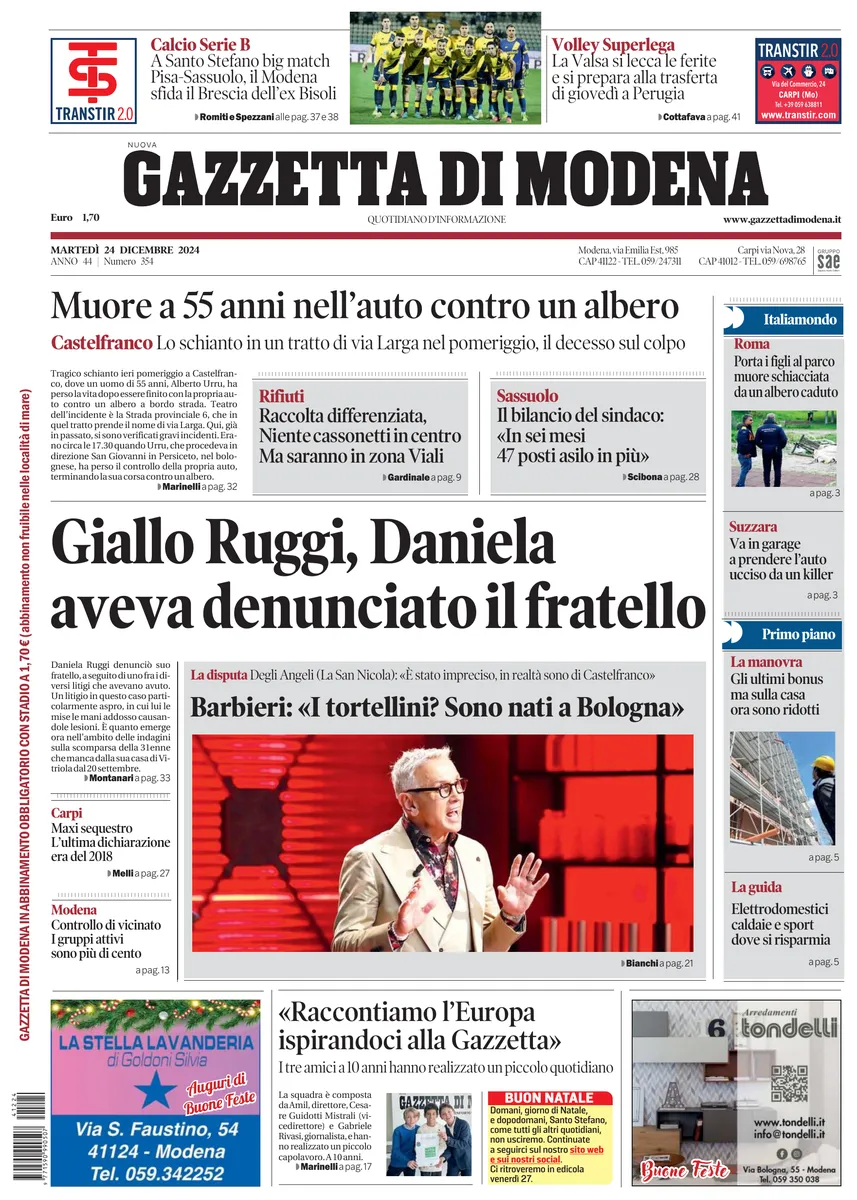 Prima-pagina-gazzetta di modena-oggi-edizione-del-2024-12-24